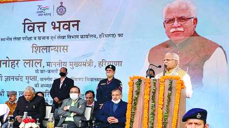 Foundation stone of finance building In Panchkula हरियाणा सरकार का वित्त प्रबंधन सभी प्रांतों में अव्वल : मनोहर लाल